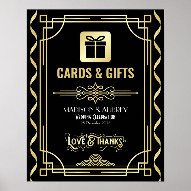Art Deco Wedding Cards & Gifts Gold Black Sign Poster (Vorne)