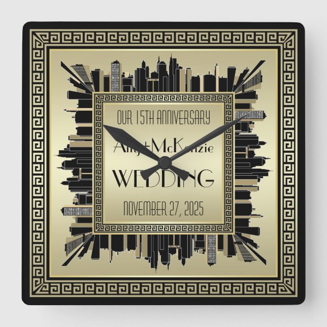 Art Deco Wedding Champagne Gold Gatsby Glamour Quadratische Wanduhr (Vorderseite)