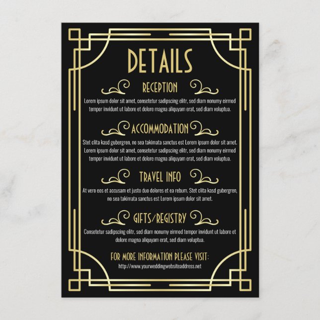 Art Deco Wedding Details Karte Informationen (Vorderseite)