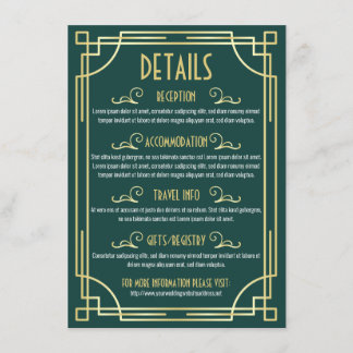 Art Deco Wedding Details Karte Informationen