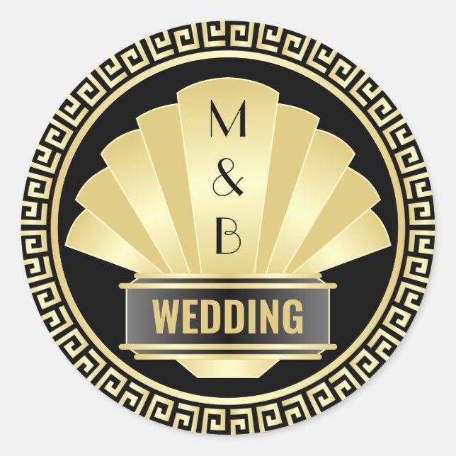 Art Deco Wedding Elegante Runder Aufkleber (Vorderseite)