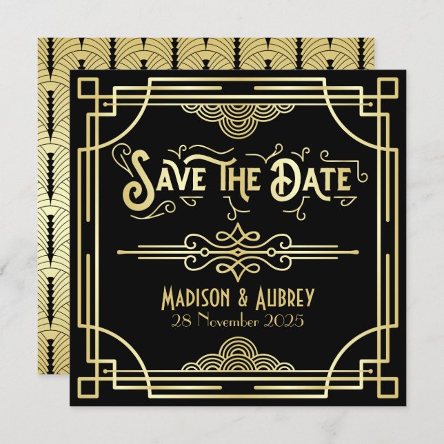 Art Deco Wedding Elegante Save The Date (Vorne/Hinten)