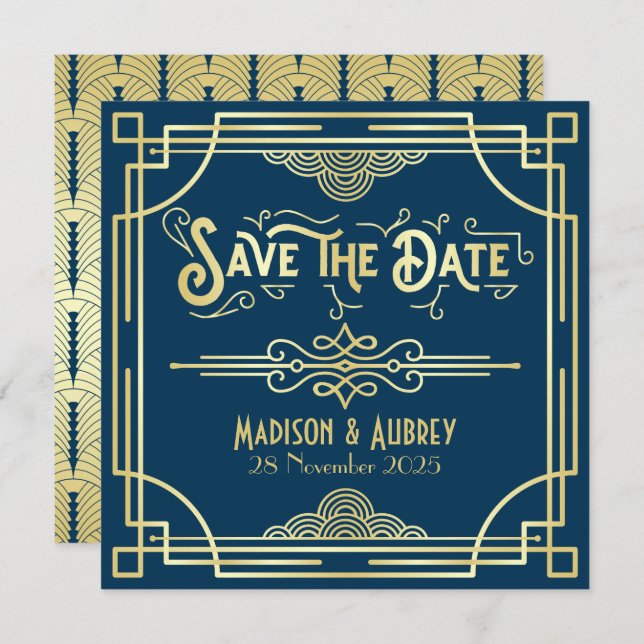 Art Deco Wedding Elegante Save The Date (Vorne/Hinten)