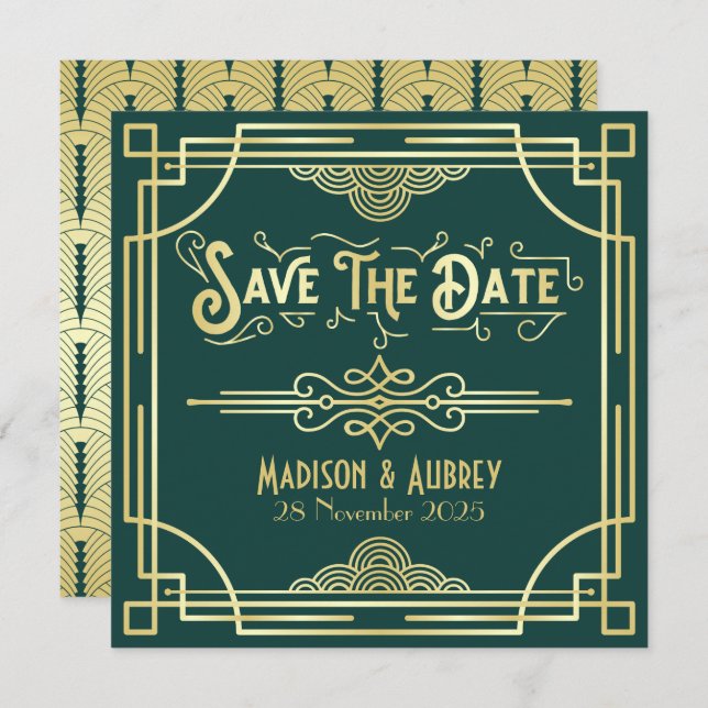 Art Deco Wedding Elegante Save The Date (Vorne/Hinten)