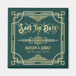Art Deco Wedding Elegantes Gold Green Save the Dat Magnet