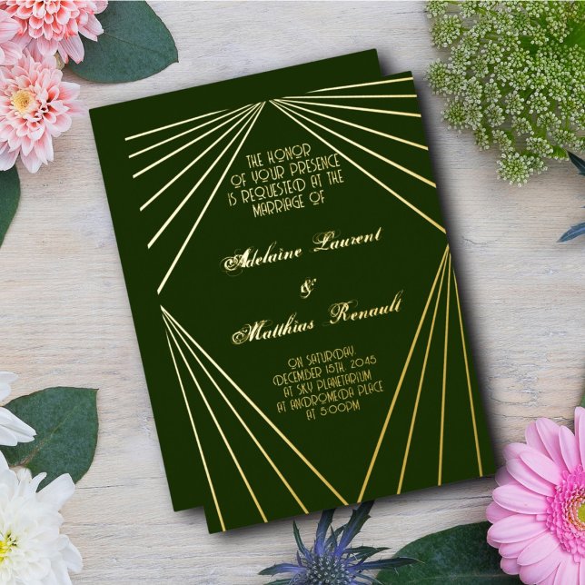 Art Deco Wedding Emerald Green Gold Folieneinladung (Von Creator hochgeladen)