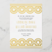 Art Deco Wedding Fan White Gold Einladung
