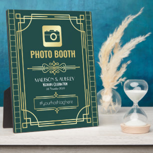 Art Deco Wedding Foto Stand Gold Green Sign Fotoplatte
