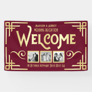Art Deco Wedding Gold Burgund Drei Foto Willkommen Banner