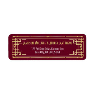 Art Deco Wedding Gold Burgundy Mail Rücksendeadres