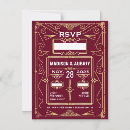 Art Deco Wedding Gold Burgundy UAWG Response Einladung