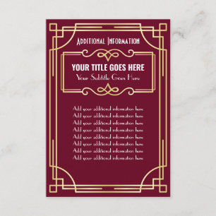 Art Deco Wedding Gold Burgundy Zusätzliche Informa Begleitkarte