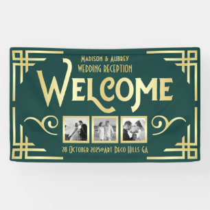 Art Deco Wedding Gold Green Drei Foto Willkommen Banner