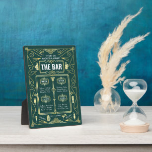 Art Deco Wedding Gold Green Open Bar Menu Fotoplatte
