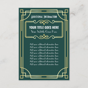 Art Deco Wedding Gold Green zusätzliche Informatio Begleitkarte