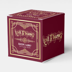 Art Deco Wedding Liebe & Dank Gold Burgundy Gefall Geschenkschachtel