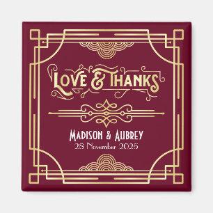 Art Deco Wedding Liebe & Dank Gold Burgundy Gefall Magnet