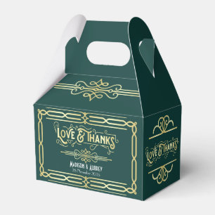 Art Deco Wedding Liebe & Dank Gold Green Gefallen Geschenkschachtel