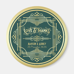 Art Deco Wedding Liebe & Dank Gold Green Gefallen Magnet