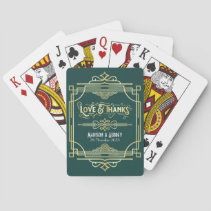 Art Deco Wedding Liebe & Dank Gold Green Gefallen Spielkarten