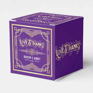Art Deco Wedding Liebe & Dank Gold Lila Gefallen Geschenkschachtel