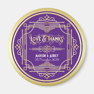 Art Deco Wedding Liebe & Dank Gold Lila Gefallen Magnet