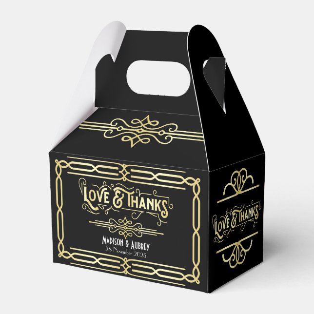 Art Deco Wedding Liebe & Danke Gold Black Fevor Geschenkschachtel (Vorderseite)