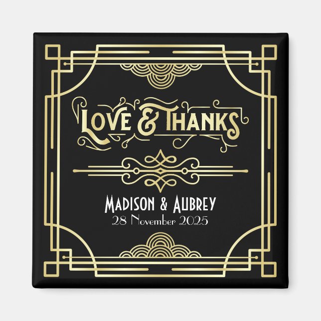 Art Deco Wedding Liebe & Danke Gold Black Fevor Magnet (Vorne)