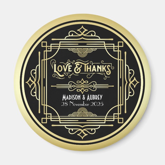 Art Deco Wedding Liebe & Danke Gold Black Fevor Magnet (Vorne)
