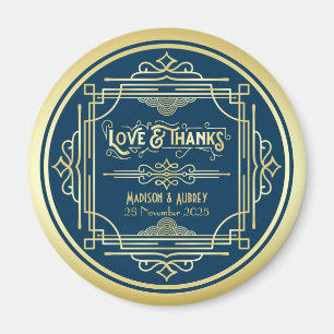 Art Deco Wedding Liebe & Danke Gold Blue Fevor Magnet