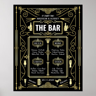 Art Deco Wedding Party Bar Wine Beer Liquor Menü Poster