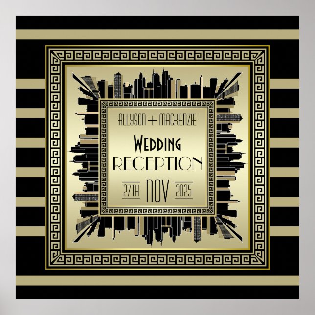 Art Deco Wedding Reception Champagne Gold Gatsby Poster (Vorne)