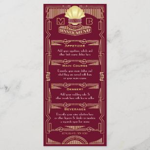 Art Deco Wedding Reception Dinner Gold Burgund Menükarte