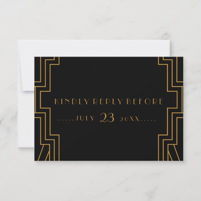 Art Deco Wedding RSVP Card Gold und Schwarz Karte (Vorderseite)