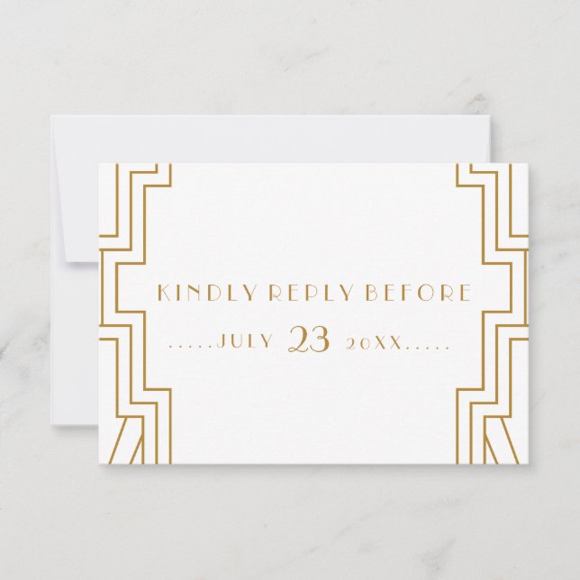Art Deco Wedding RSVP Card Gold und Weiß Karte (Vorderseite)
