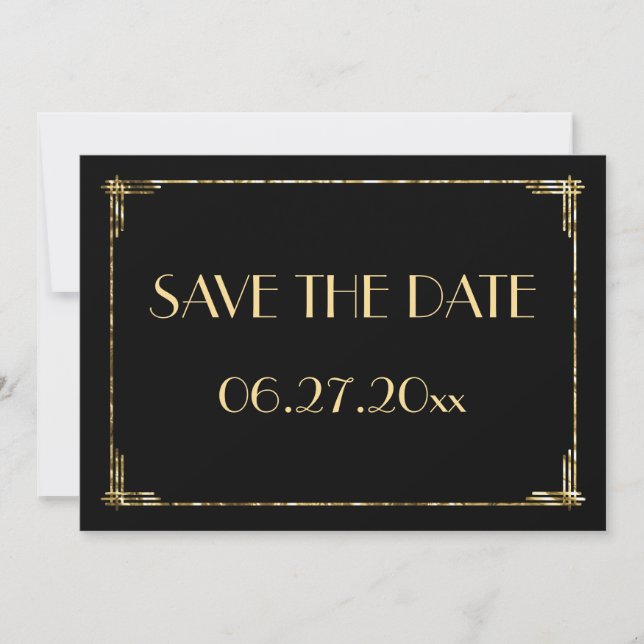 Art Deco Wedding Save the Date Card Gold Foil (Vorderseite)
