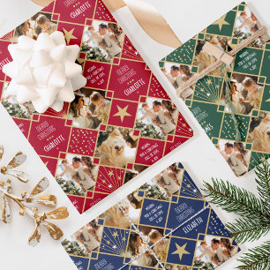 Art Deco Weihnachten Custom Fotos Red Green Blue 3 Geschenkpapier Set