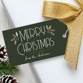 Art Deco Weihnachten Elegante Typografie Dunkelgrü Geschenkanhänger