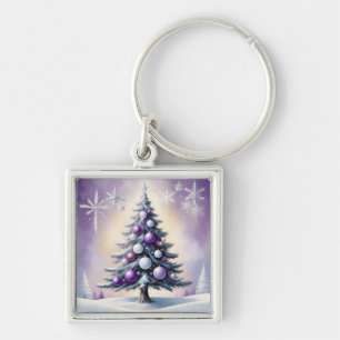 Art Deco Weihnachten Lila und Silberne Haze Schlüsselanhänger