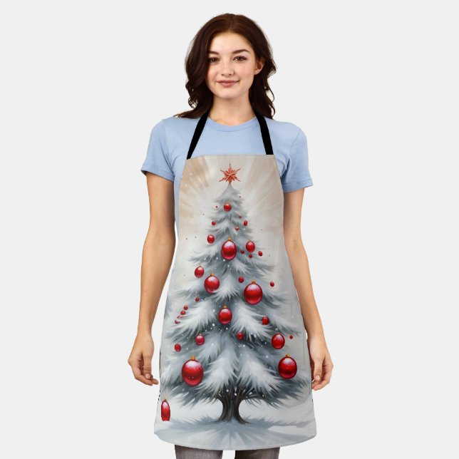 Art Deco Weihnachten Rote Ornamente Winter Schürze (Getragen)