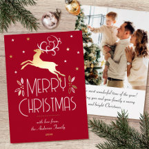 Art Deco Weihnachts-Rentier-Foto in Tiefrot und Go