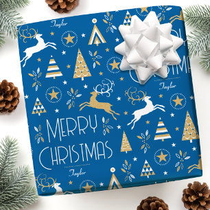 Art Deco Weihnachtsrentier Benutzerdefinierter Nam Geschenkpapier