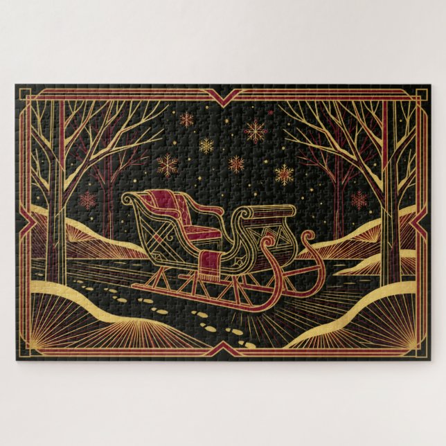 Art Deco Weihnachtsschlitten Puzzle (Horizontal)