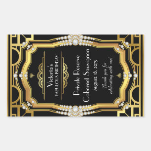 Art Deco Weinflaschen Rechteckiger Aufkleber