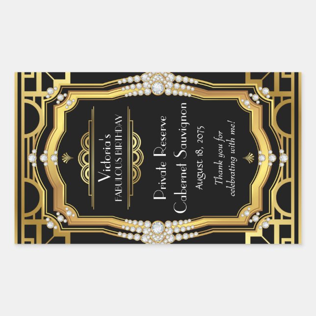 Art Deco Weinflaschen Rechteckiger Aufkleber (Vorderseite)