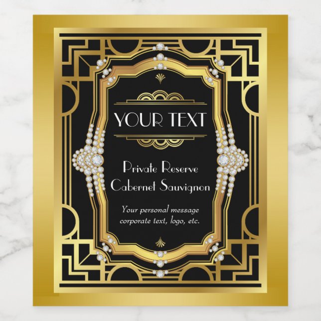 Art Deco Weinflaschen Weinetikett (Einzelnes Label)