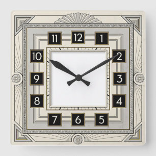 Art Deco Weiß Quadratische Wanduhr