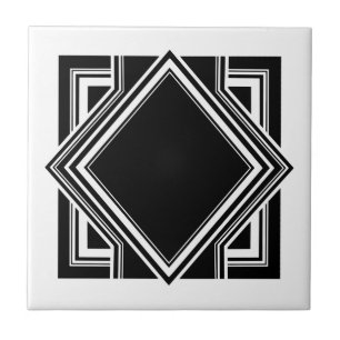 Art Deco Weiß Schwarz Geometrisches Quadrat Elemen Fliese
