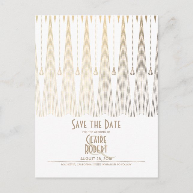 Art Deco Weiß und Gold Save the Date Vintag Ankündigungspostkarte (Vorderseite)