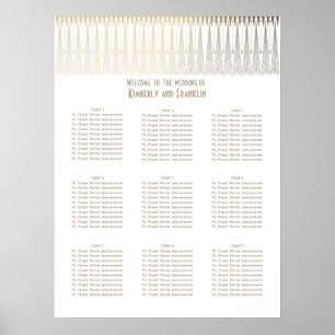 Art Deco Weiße und Goldene Hochzeit Sitzordnung Poster